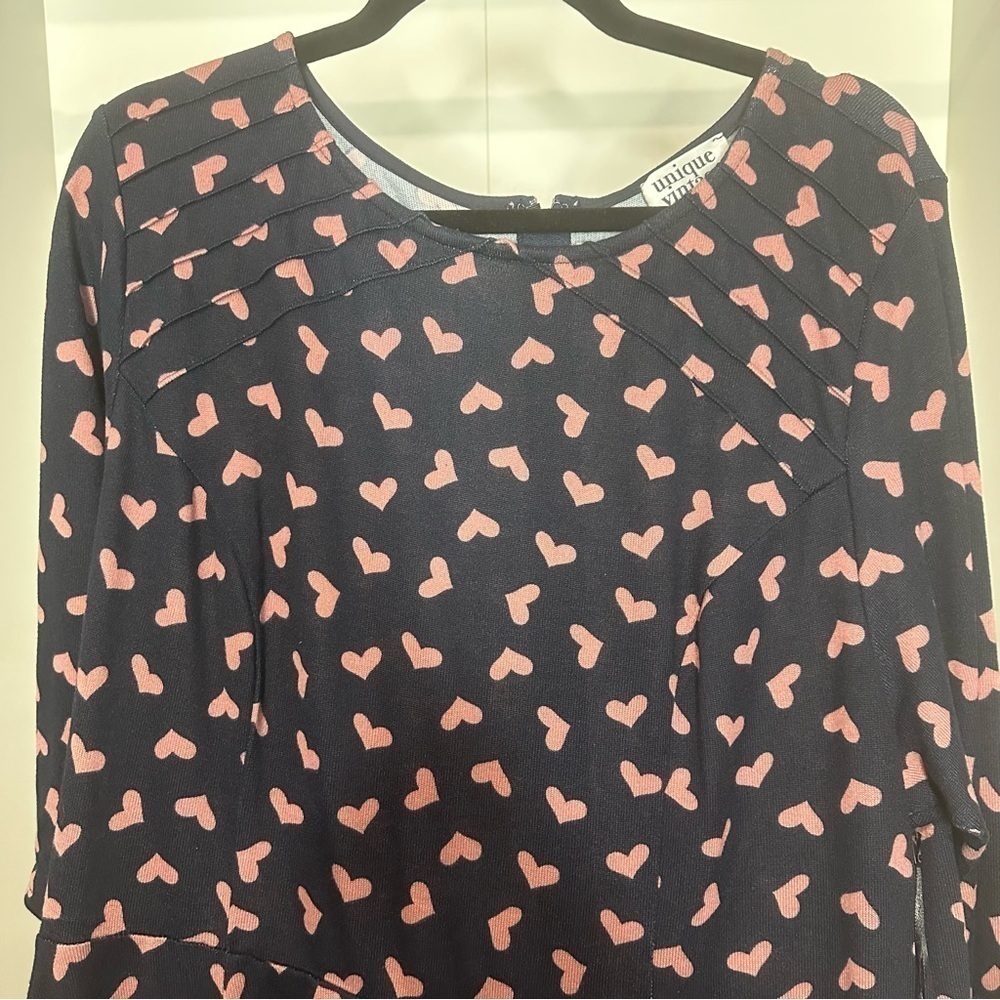 Unique Vintage Knit Navy Dress Pink Hearts Size 3x/20 Retro 50s Valentines Day - Picture 4 of 8